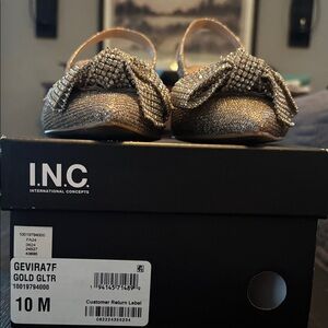 INC International Concepts Gold Glitter Bow Slingback Heels